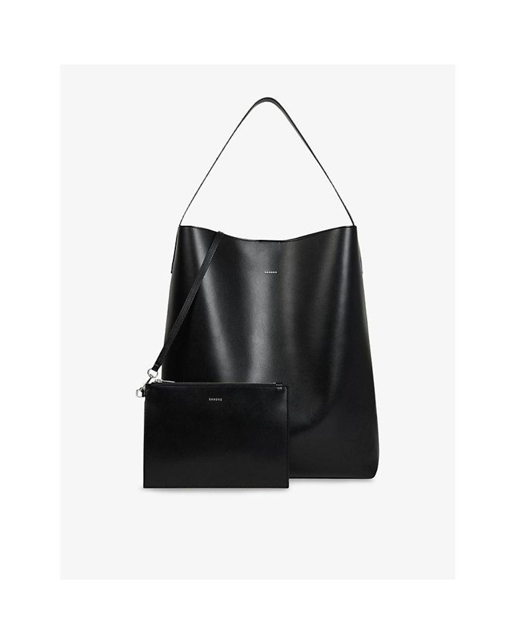 Sandro Black Logo Leather Hobo Bag for men