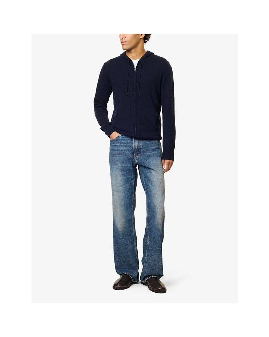 Soft Goat Blue Zip-Up Cashmere Hoody for men