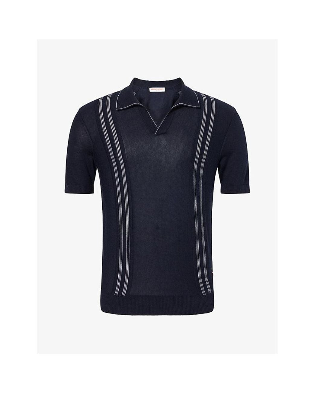 Orlebar Brown Blue Horton Contrast-Stripe Silk-Blend Polo Shirt for men