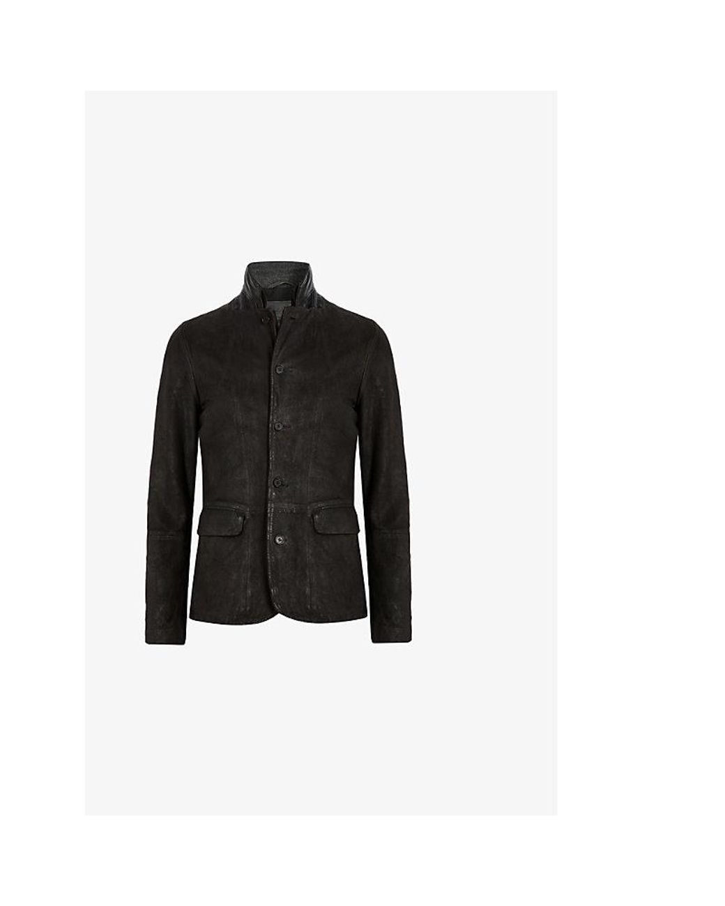 AllSaints Black Survey Double-Layered Leather Blazer for men