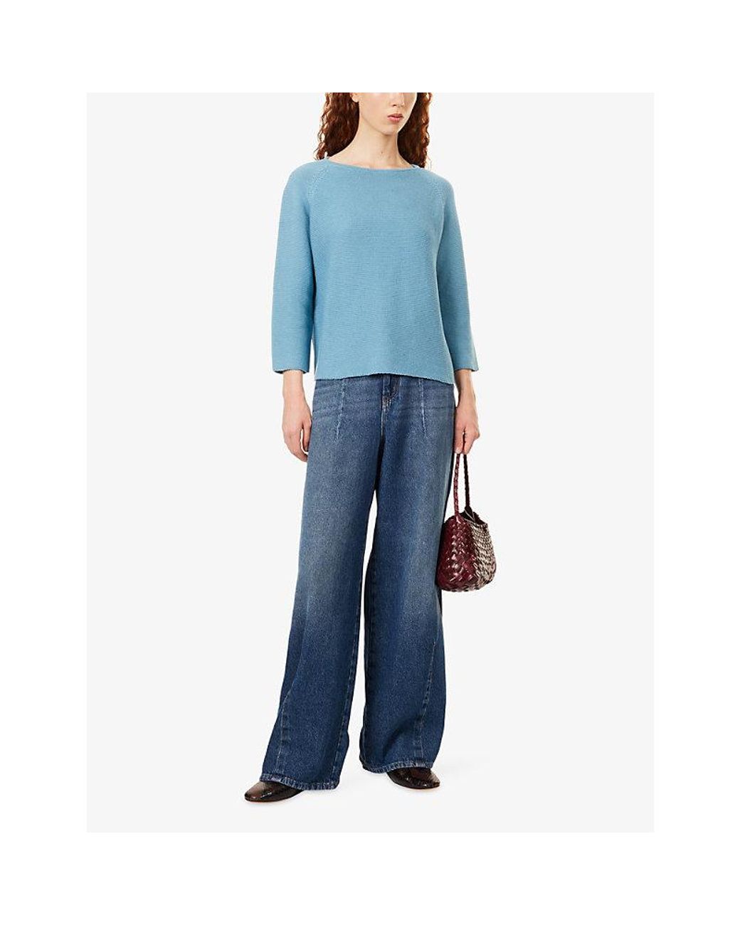 Weekend by Maxmara Blue Boat-Neck Cotton-Knit Jumper