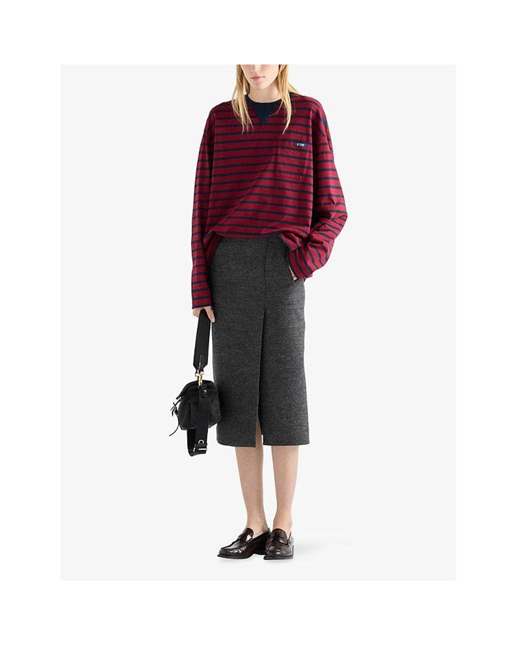 Prada Red Long-Sleeve Stripe Cotton-Jersey T-Shirt