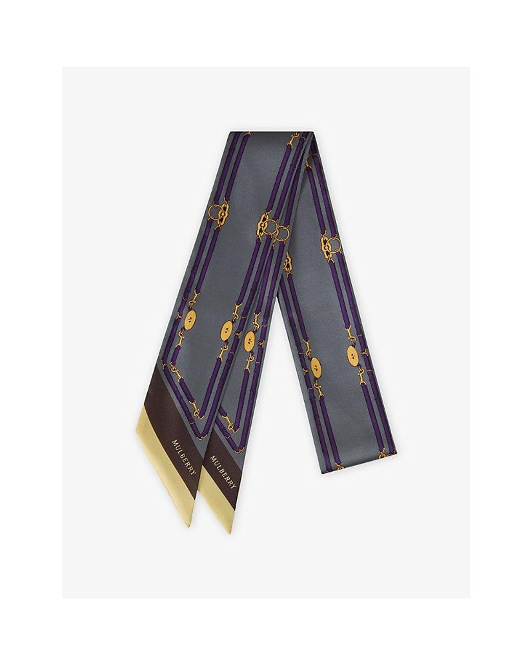 Mulberry Blue Belted Border Skinny Satin Scarf