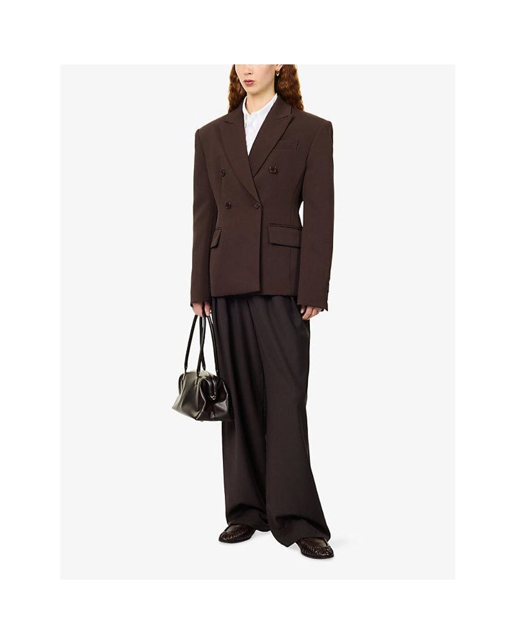 Frankie Shop Brown Doyer Double-Breasted Cinched Woven Blazer