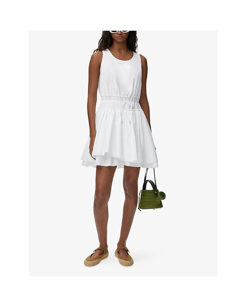 Loewe White X Paula's Ibiza Drawstring-Waist Layered Cotton-Jersey Mini Dress