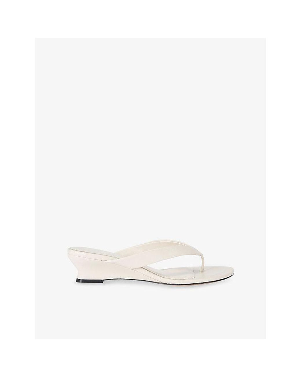 Le Monde Beryl White Micro Wedge Thong-Strap Leather Sandals