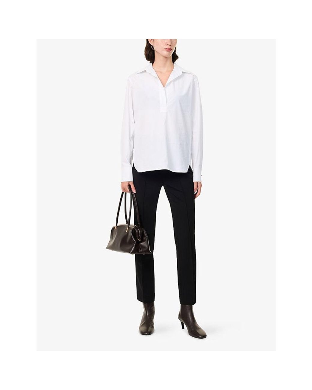 Max Mara White Long-Sleeve Stretch-Cotton Shirt