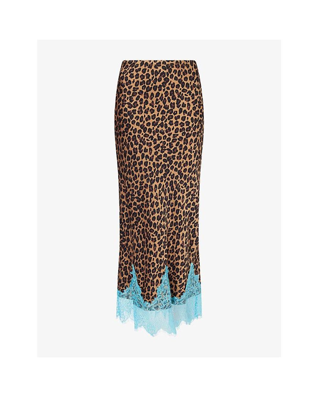 Never Fully Dressed Brown Maeva Leopard-Print Satin Midi Skirt