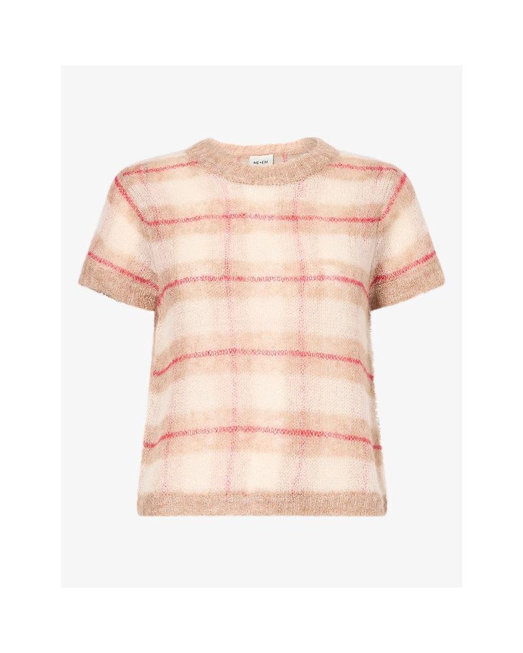 ME+EM Pink Lofty Check Alpaca Wool-Blend T-Shirt