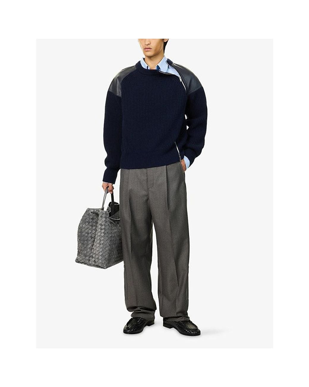 Bottega Veneta Blue Rib Knit Zipped Wool And Cashmere Cardigan for men