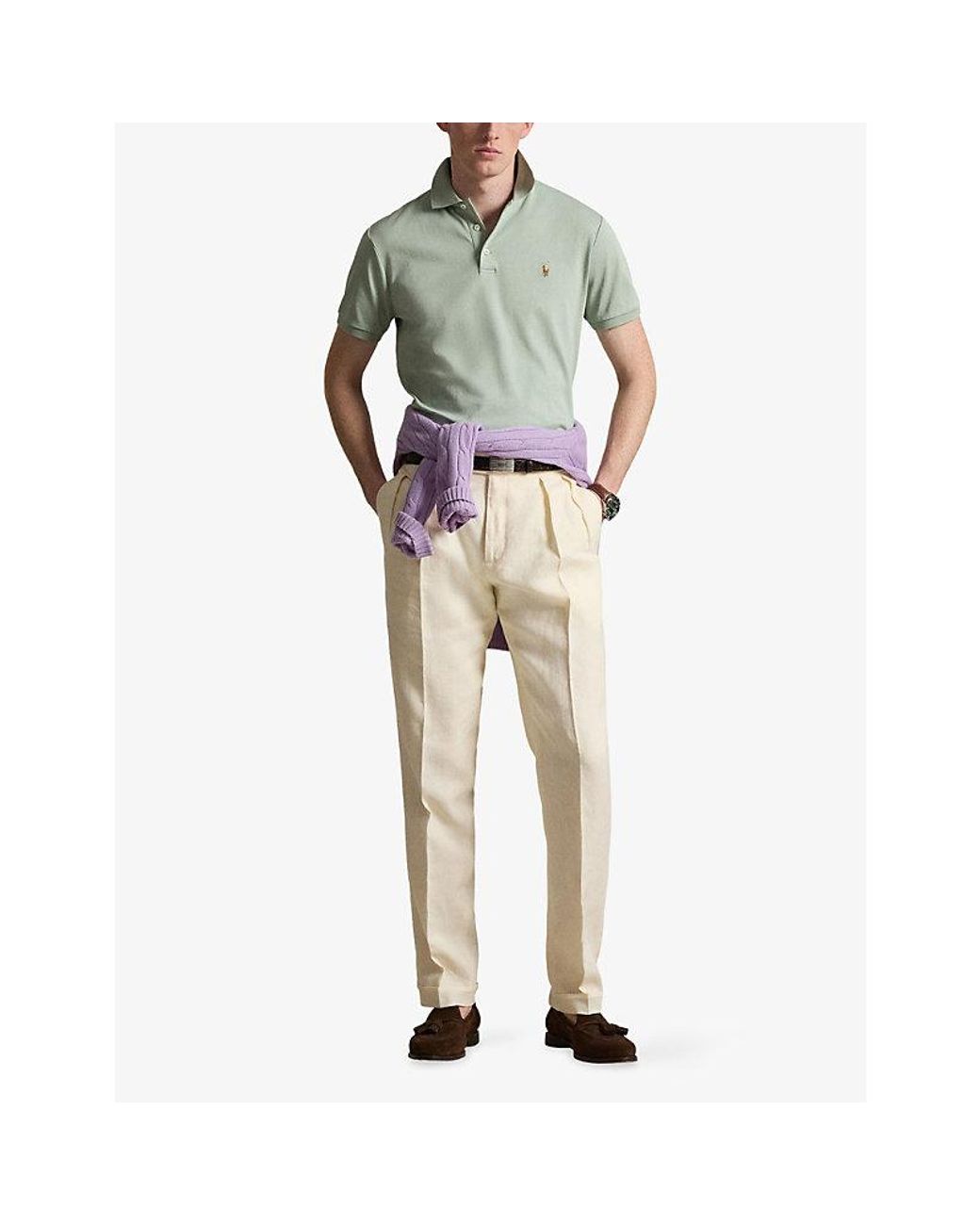 Polo Ralph Lauren Green Logo-Embroidery Short-Sleeved Cotton Polo Shirt for men