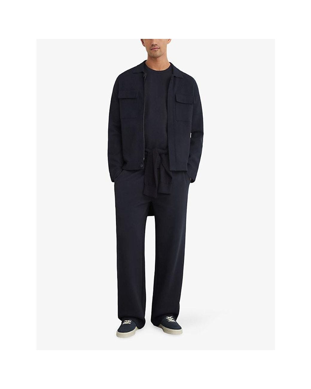 Reiss Blue Fleetwood Double-Pocket Knitted Jacket for men