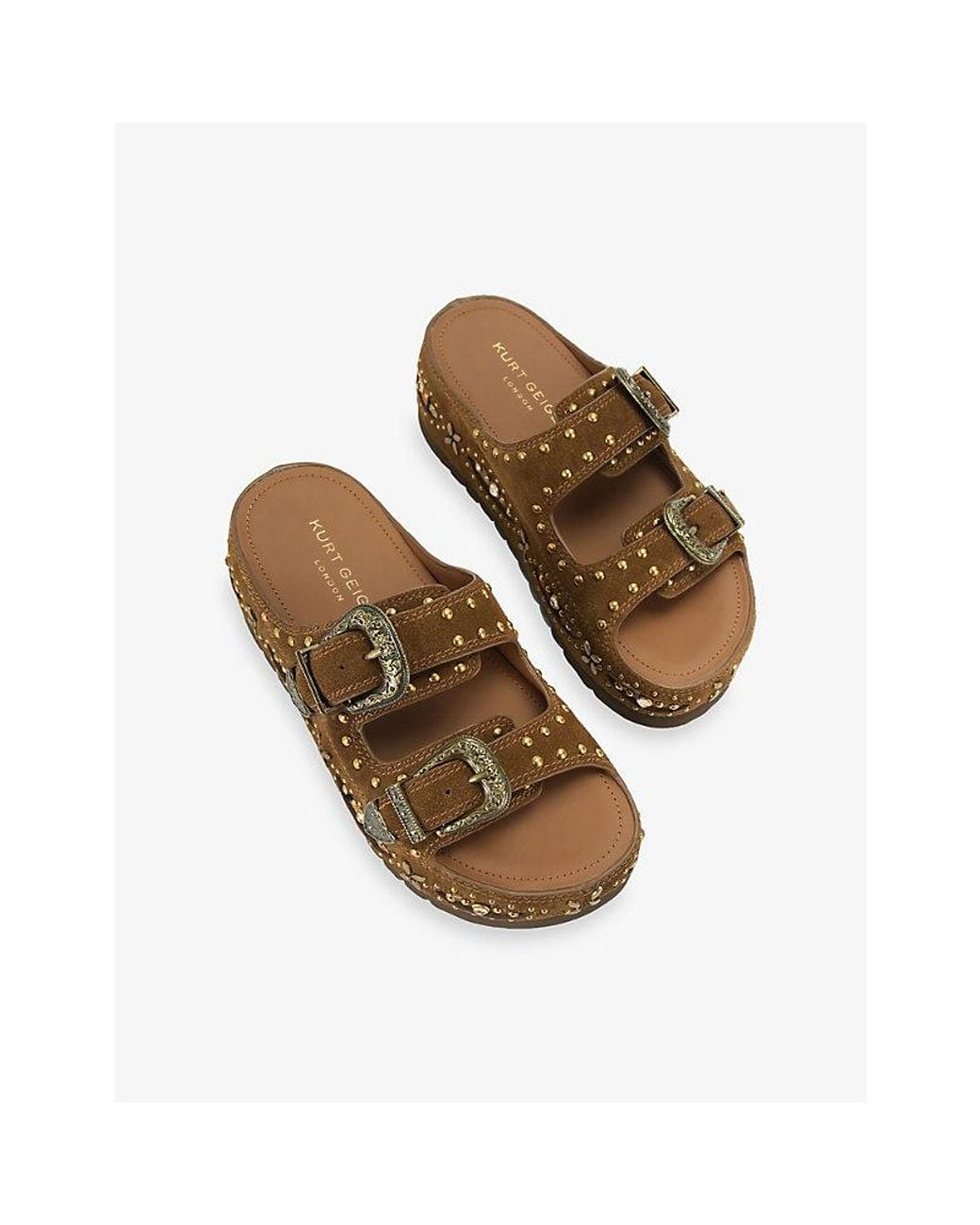 Kurt Geiger Brown Western Buckle Suede Sandals