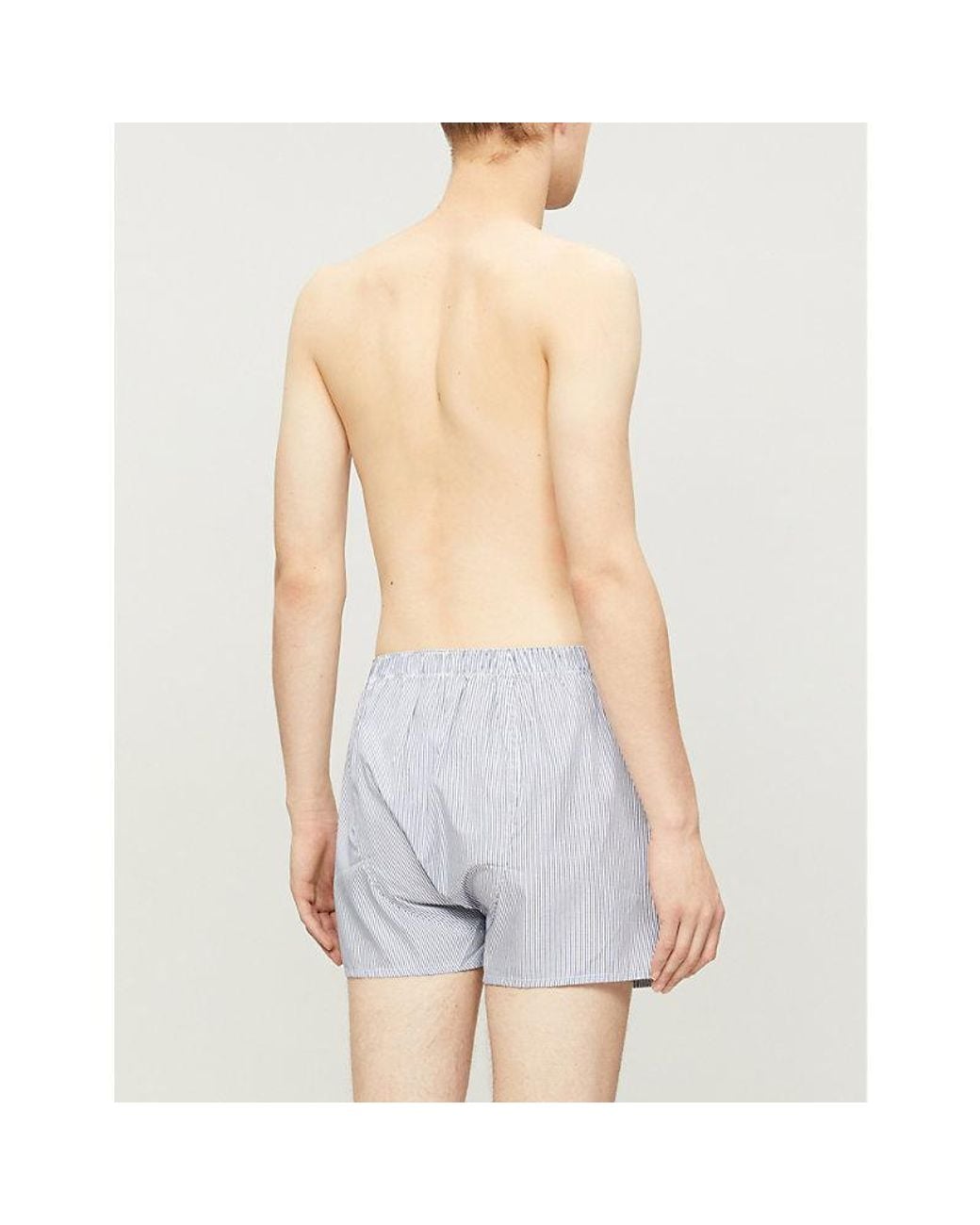 Sunspel Blue Pinstripe Relaxed-Fit Cotton Boxer Shorts for men
