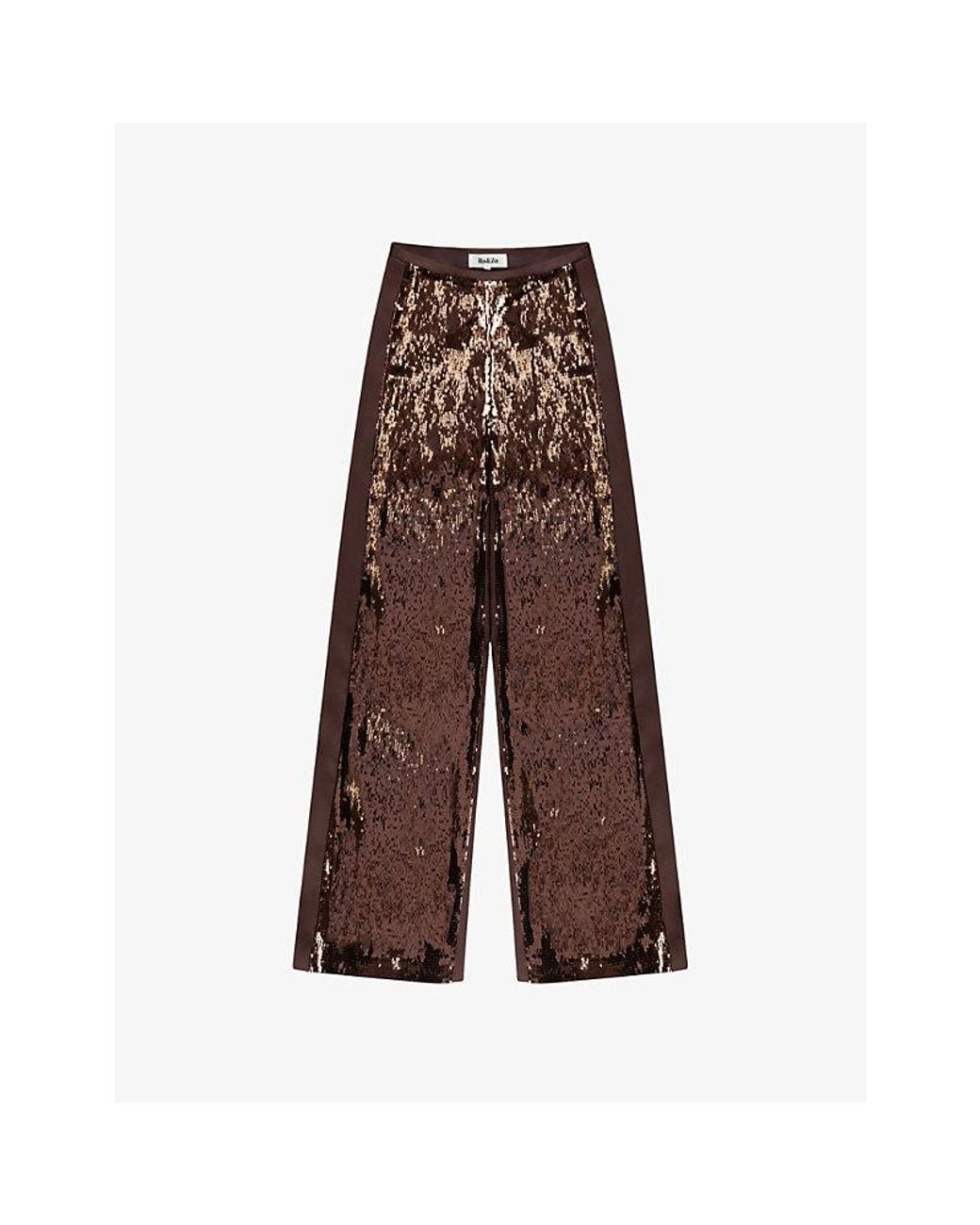 Ro&zo Brown Sequinned Wide-Leg Stretch-Woven Trousers