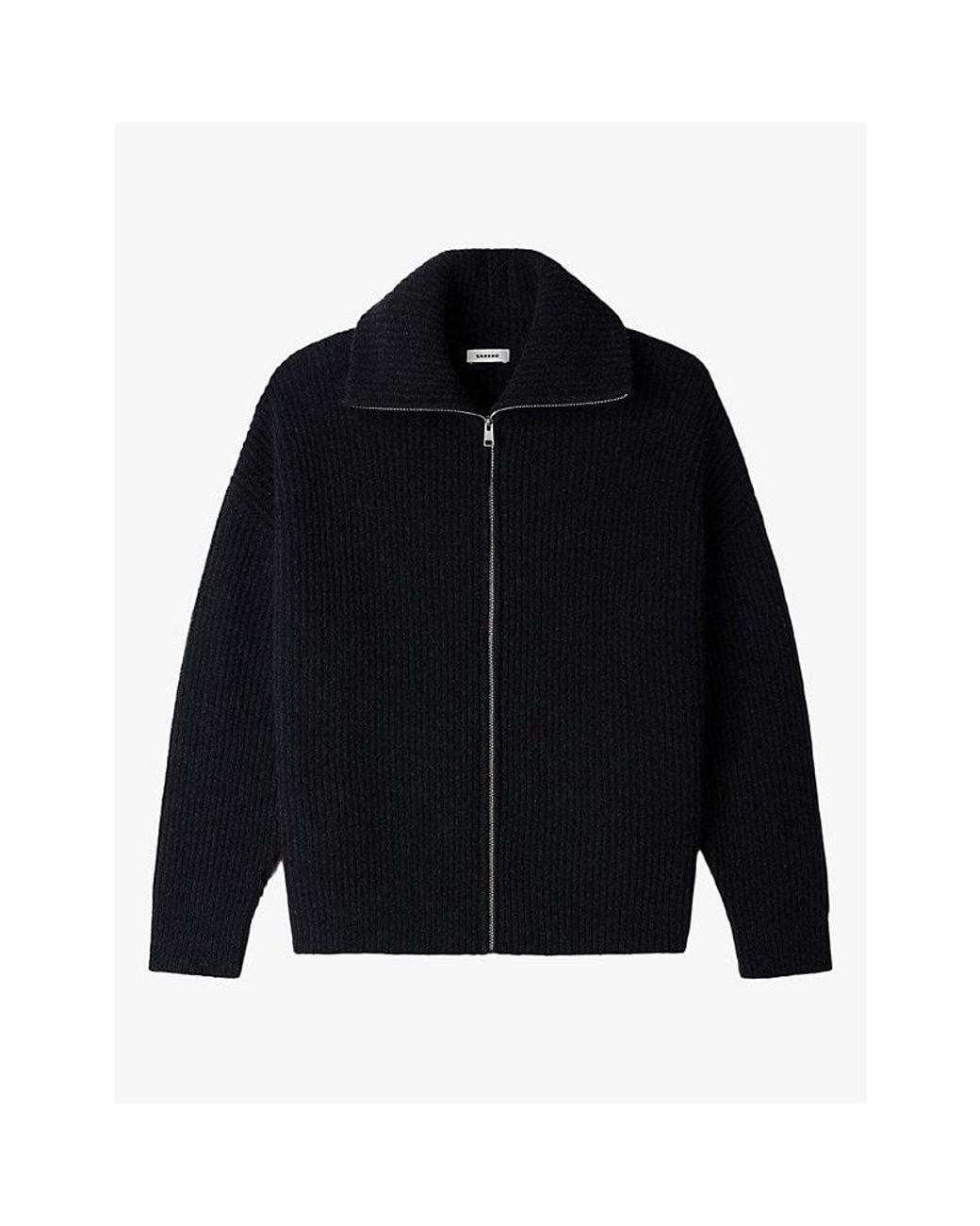 Sandro Blue Textured Zip-Up Wool-Blend Cardigan for men