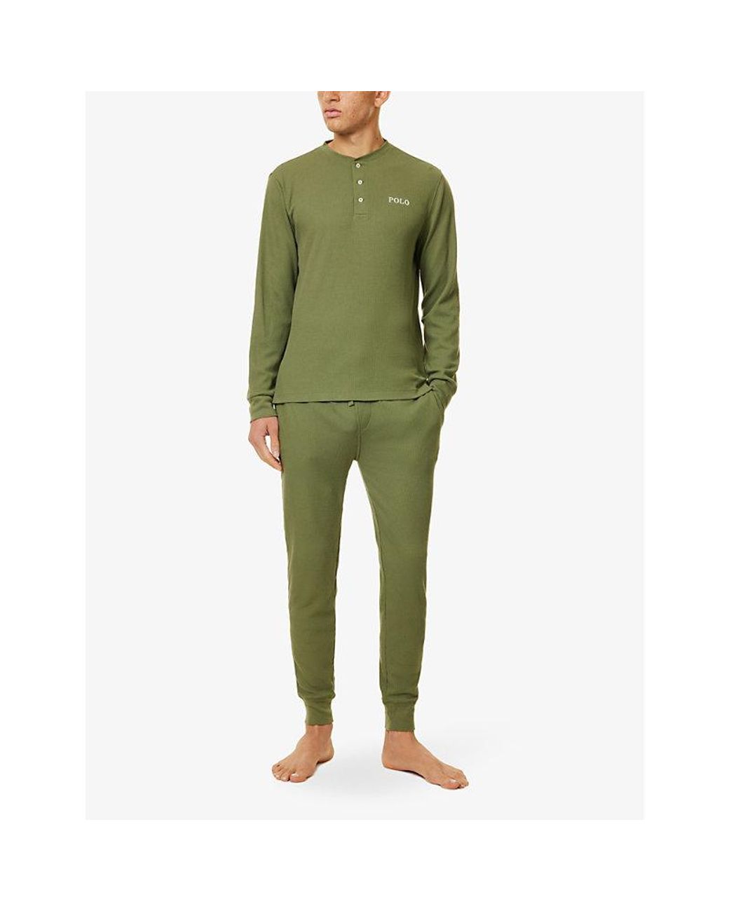 Polo Ralph Lauren Logo Embroidery Tapered Cotton Blend Stretch Jersey Pyjama Bottoms in Green for Men Lyst