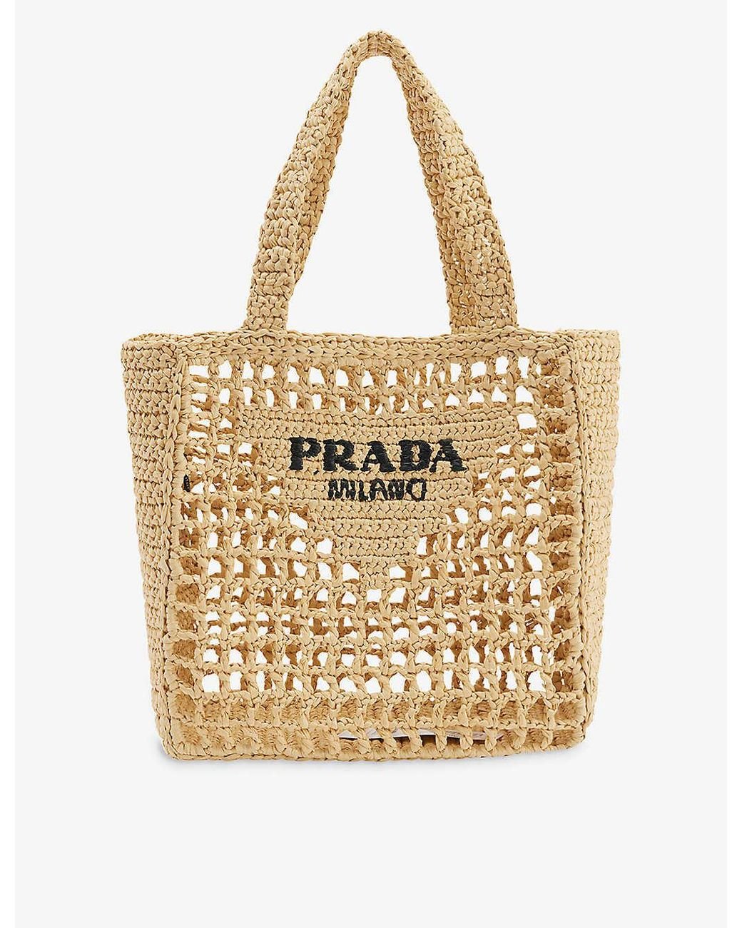 Prada Mini Crochet Straw Tote Bag in Natural Lyst