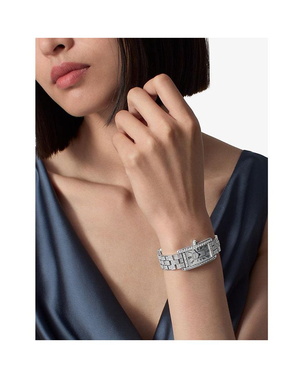 Cartier White Tank Américaine Small Model- And Diamond Quartz Watch