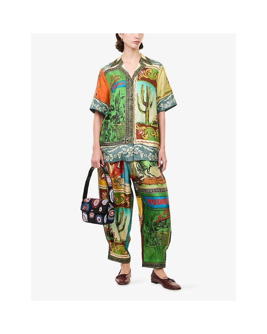 ALÉMAIS Green Ace Printed Silk Twill Shirt