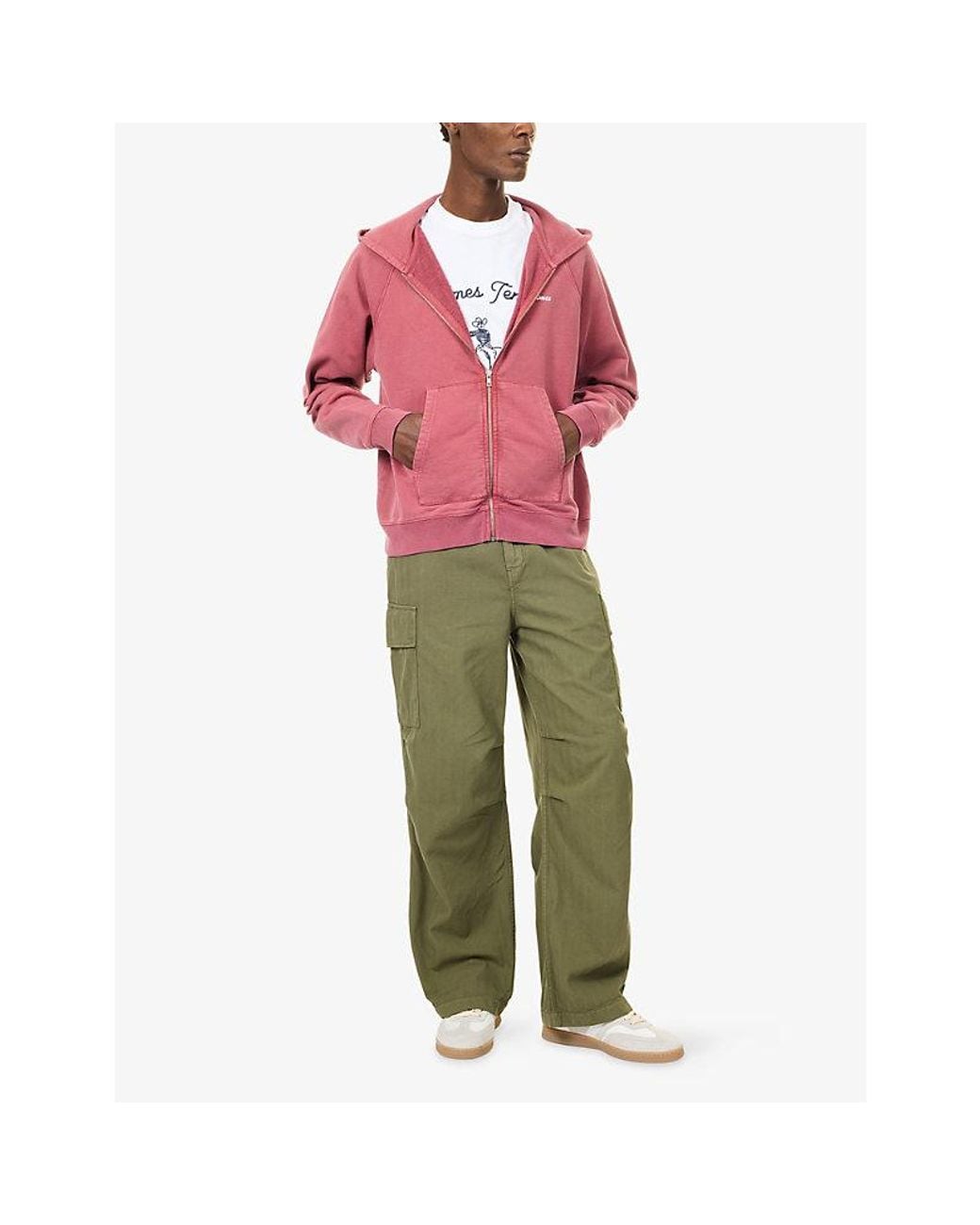 Palmes Green Herringbone-Pattern Cotton Cargo Trousers for men
