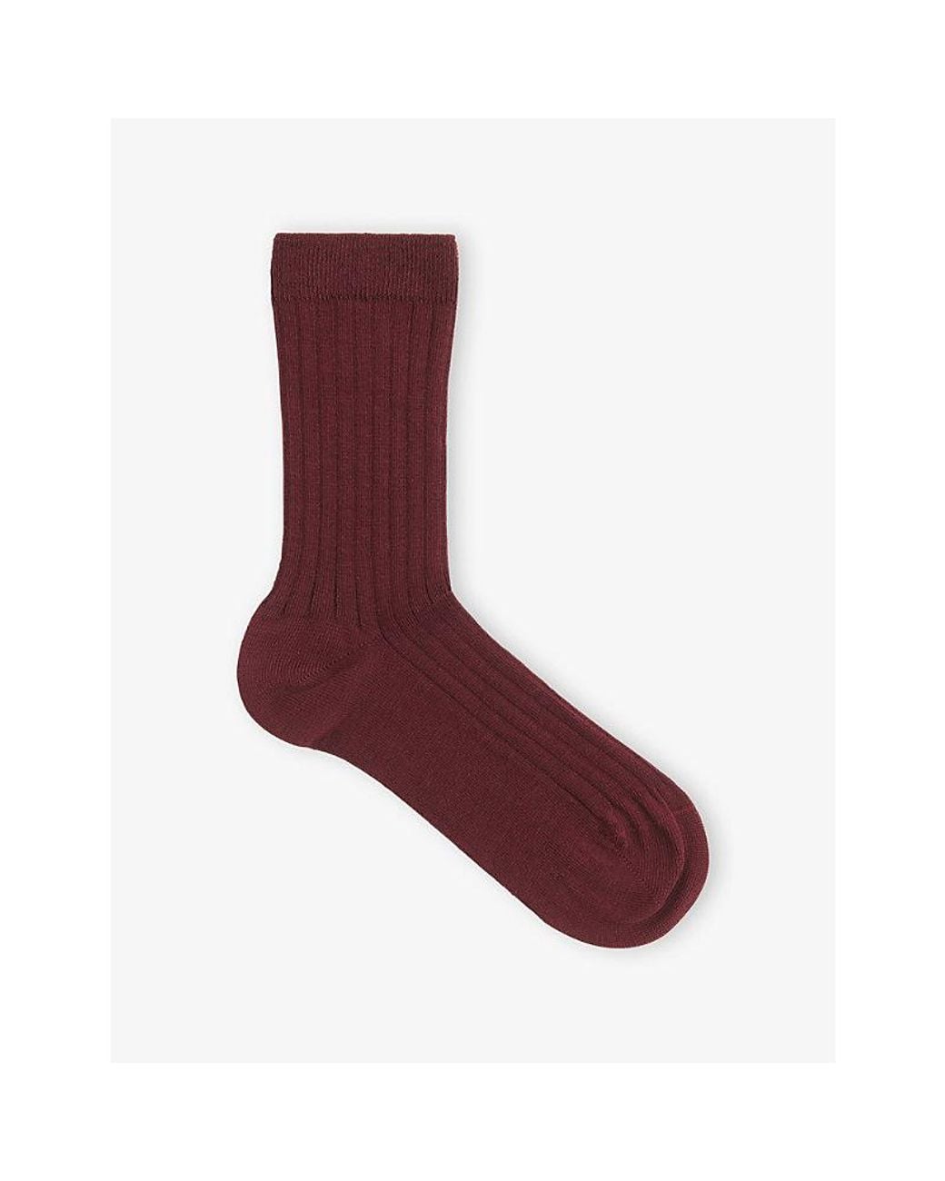 Whistles Red Classic Ribbed Stretch-Cotton Socks