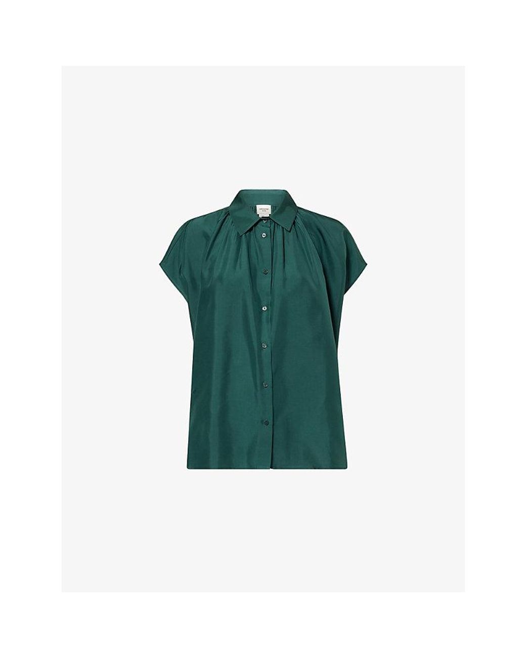 Weekend by Maxmara Green Crine Short-Sleeve Silk Shirt