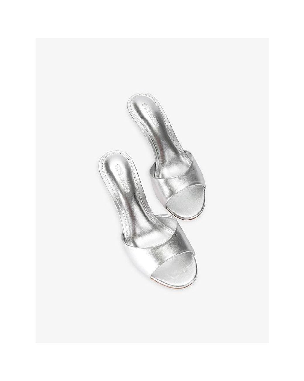 Steve Madden White Kendrix 47 Metallic-Leather Heeled Sandals