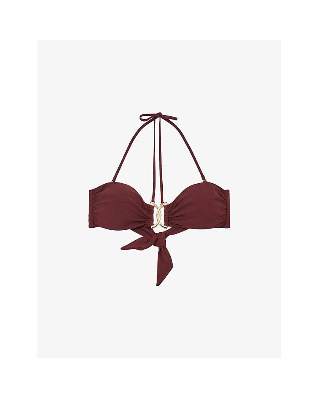 Reiss Purple Johannah Halter-Neck Stretch-Woven Bandeau Bikini Top