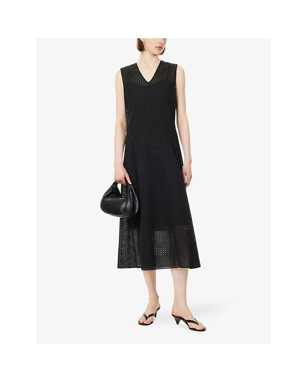 Theory Black Easy Curve Cotton Midi Dress