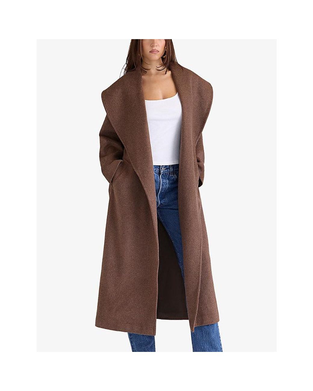 House Of Cb Brown Cocoon Draped-Shawl Wool-Blend Coat Xs (A-C Cup)