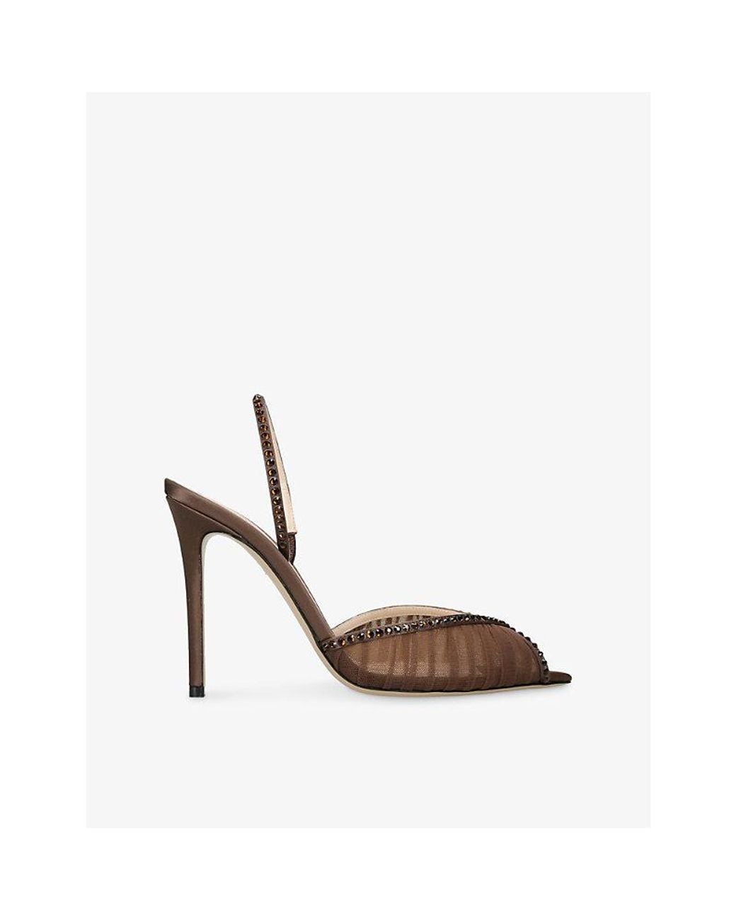 Andrea Wazen Brown Katy 105 Mesh And Satin Heeled Slingbacks