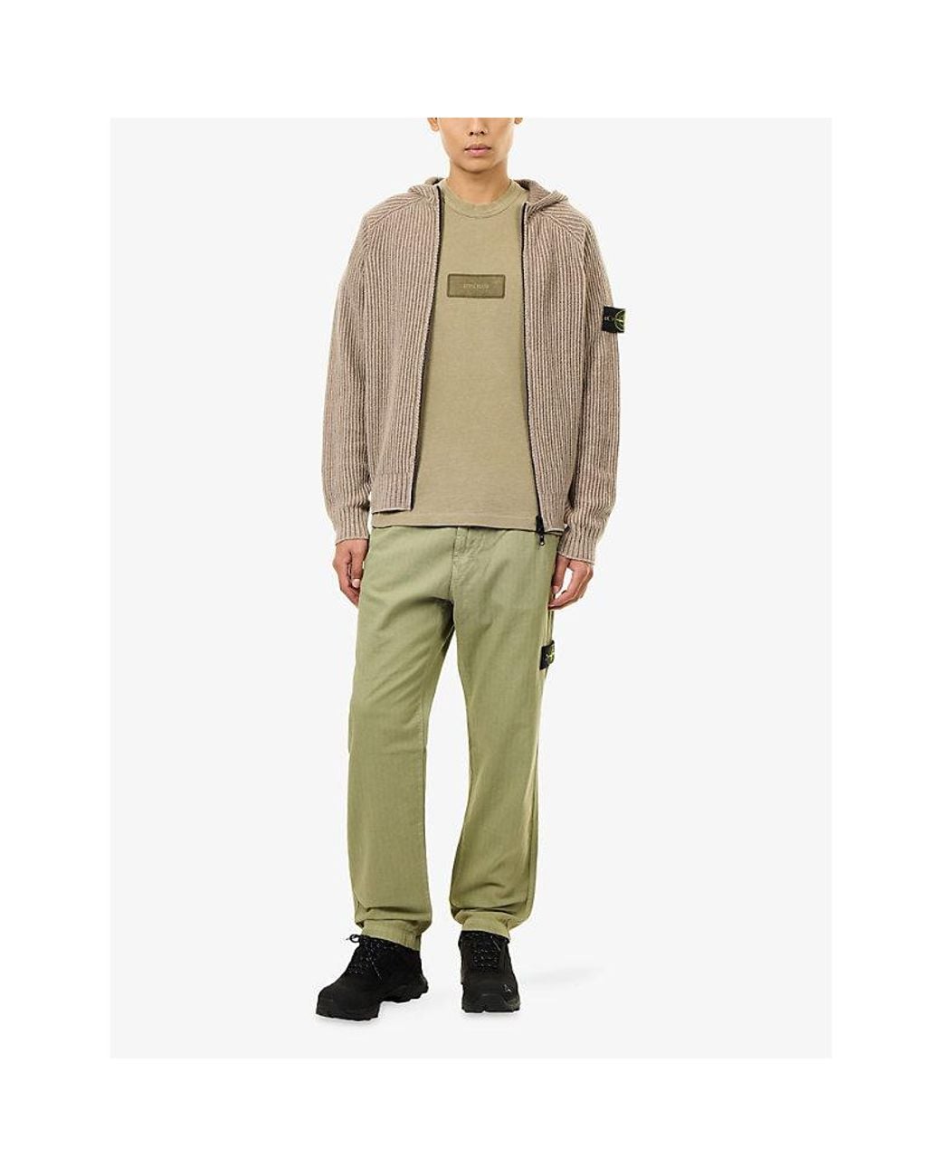 Stone Island Natural Reversible Full-Zip Wool Cashmere Hoody for men