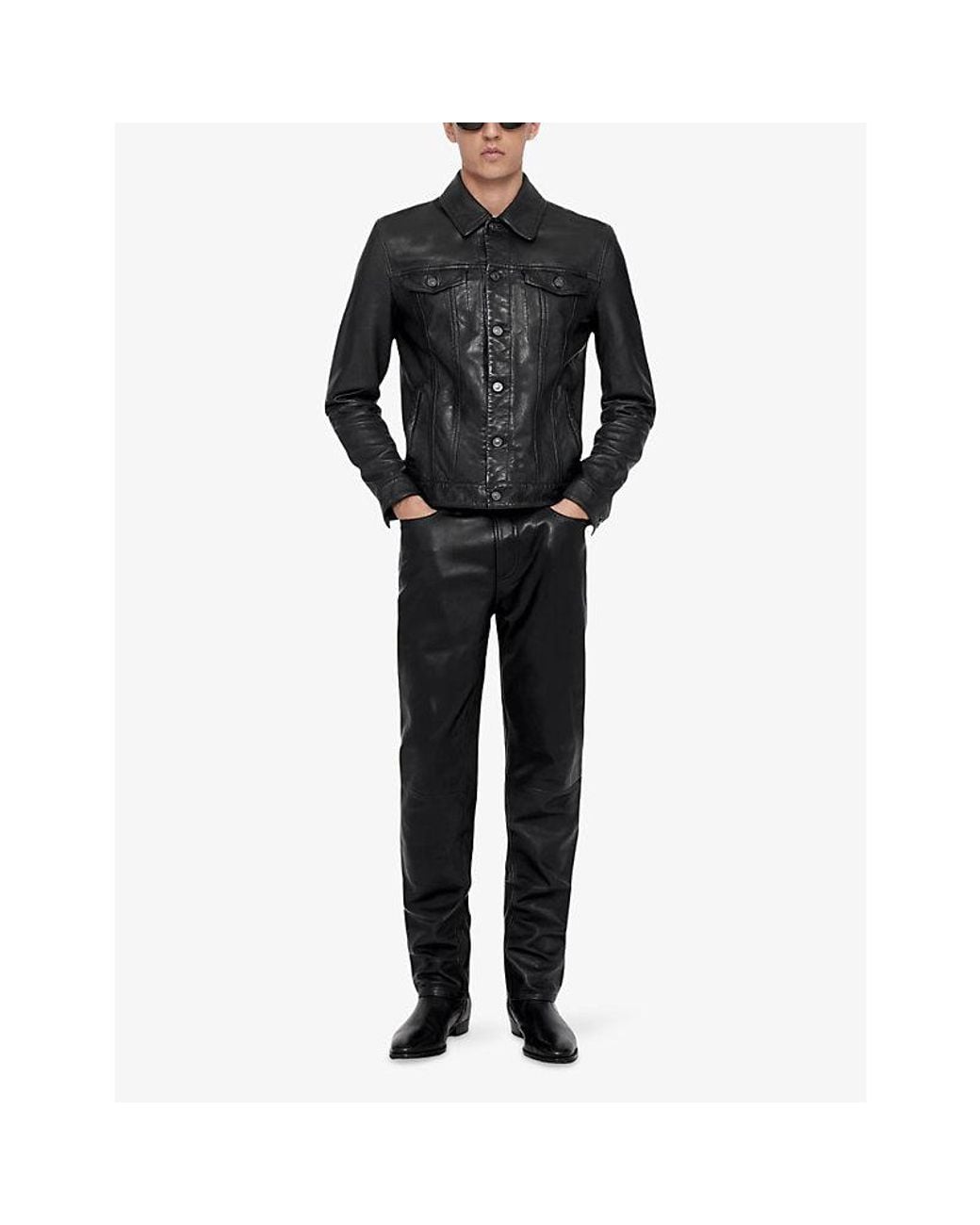 AllSaints Black Vini Straight-Leg Leather Trousers