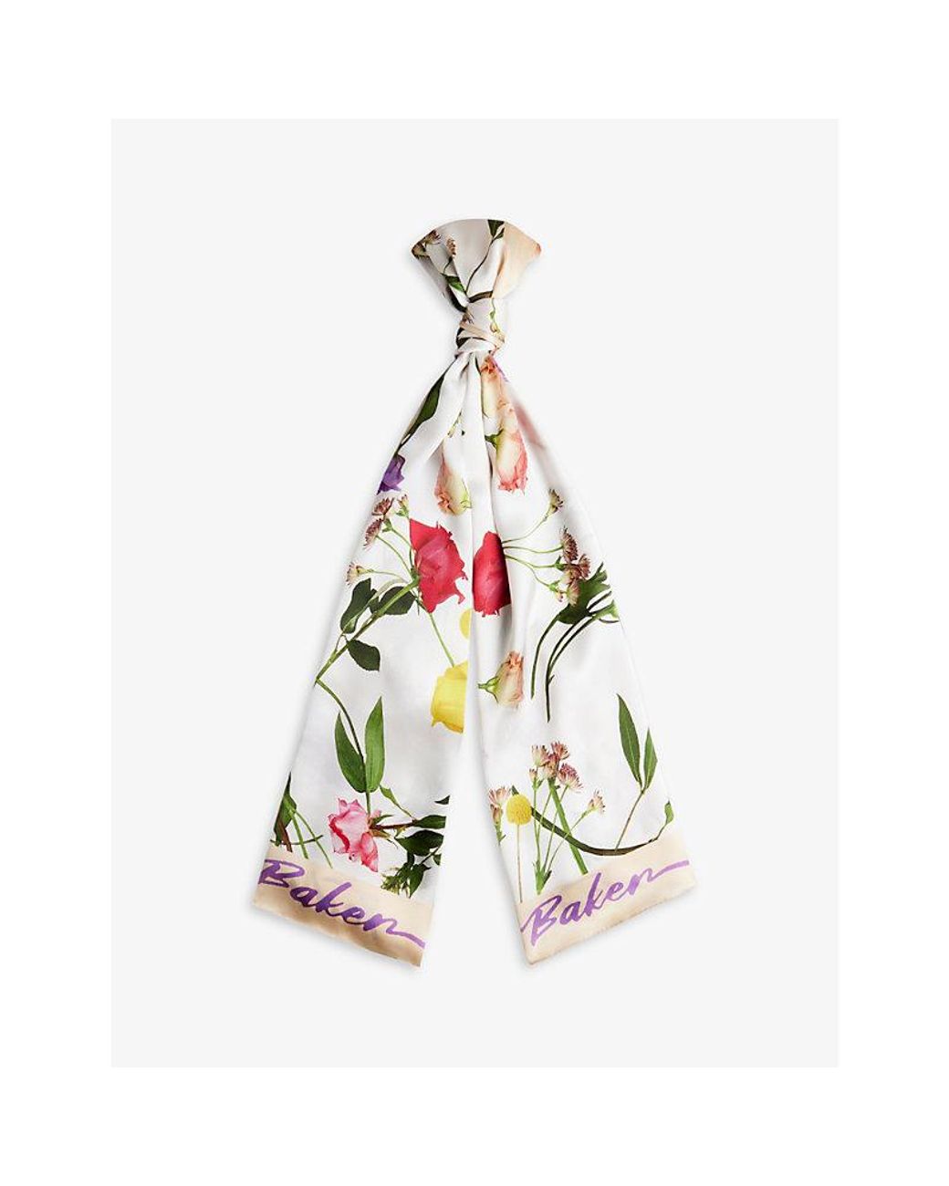 Ted Baker Floral-print Branded Silk Scarf in White | Lyst Canada