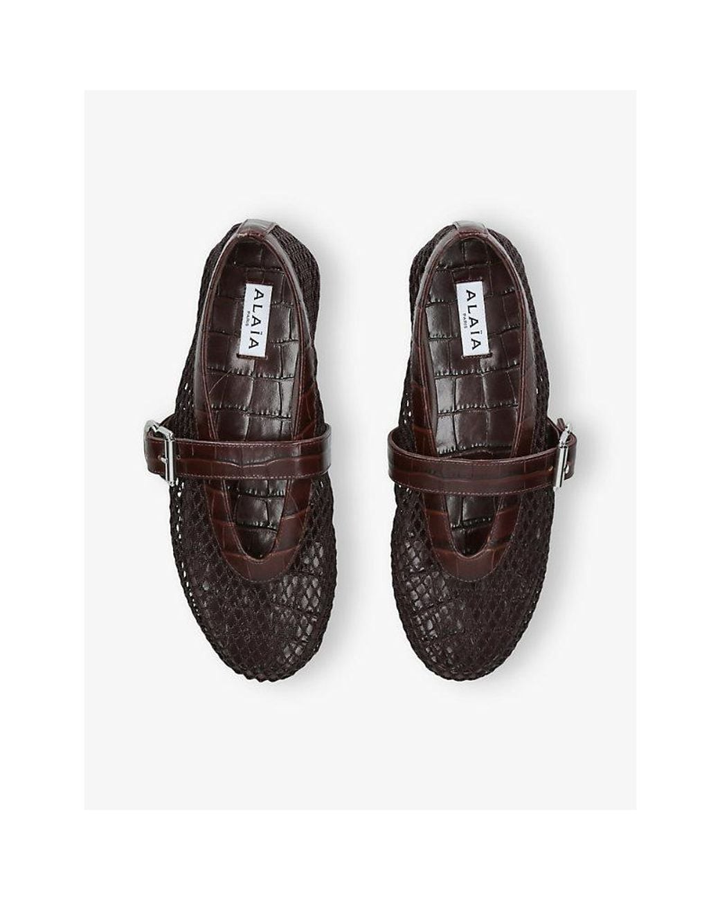 Alaïa Black La Ballerine Croc-Effect Mesh Ballet Flats