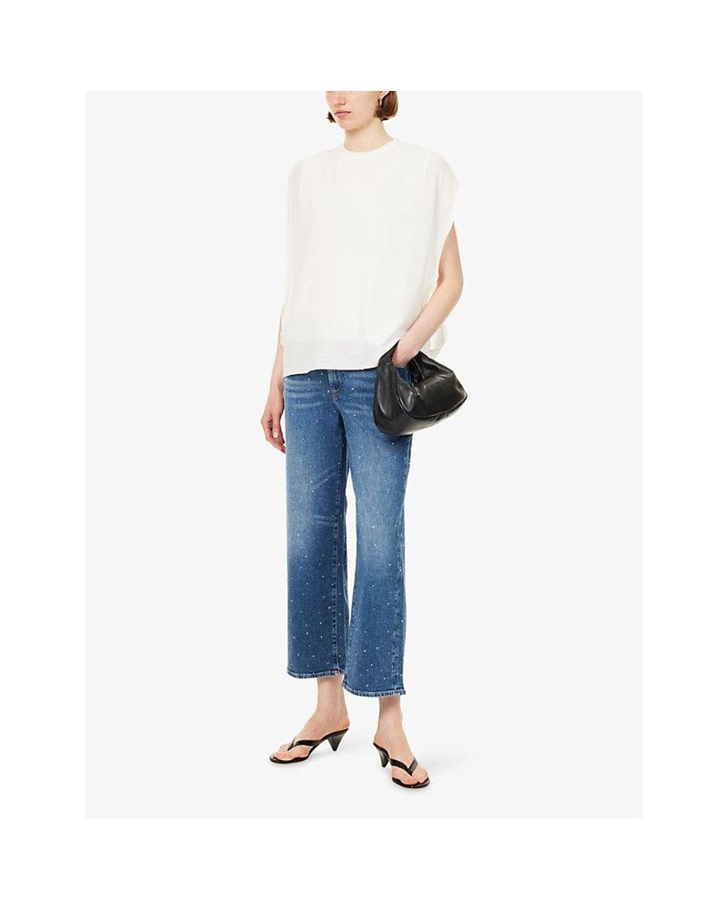 7 For All Mankind Blue Stovepipe Crystal-Embellished Denim Jeans