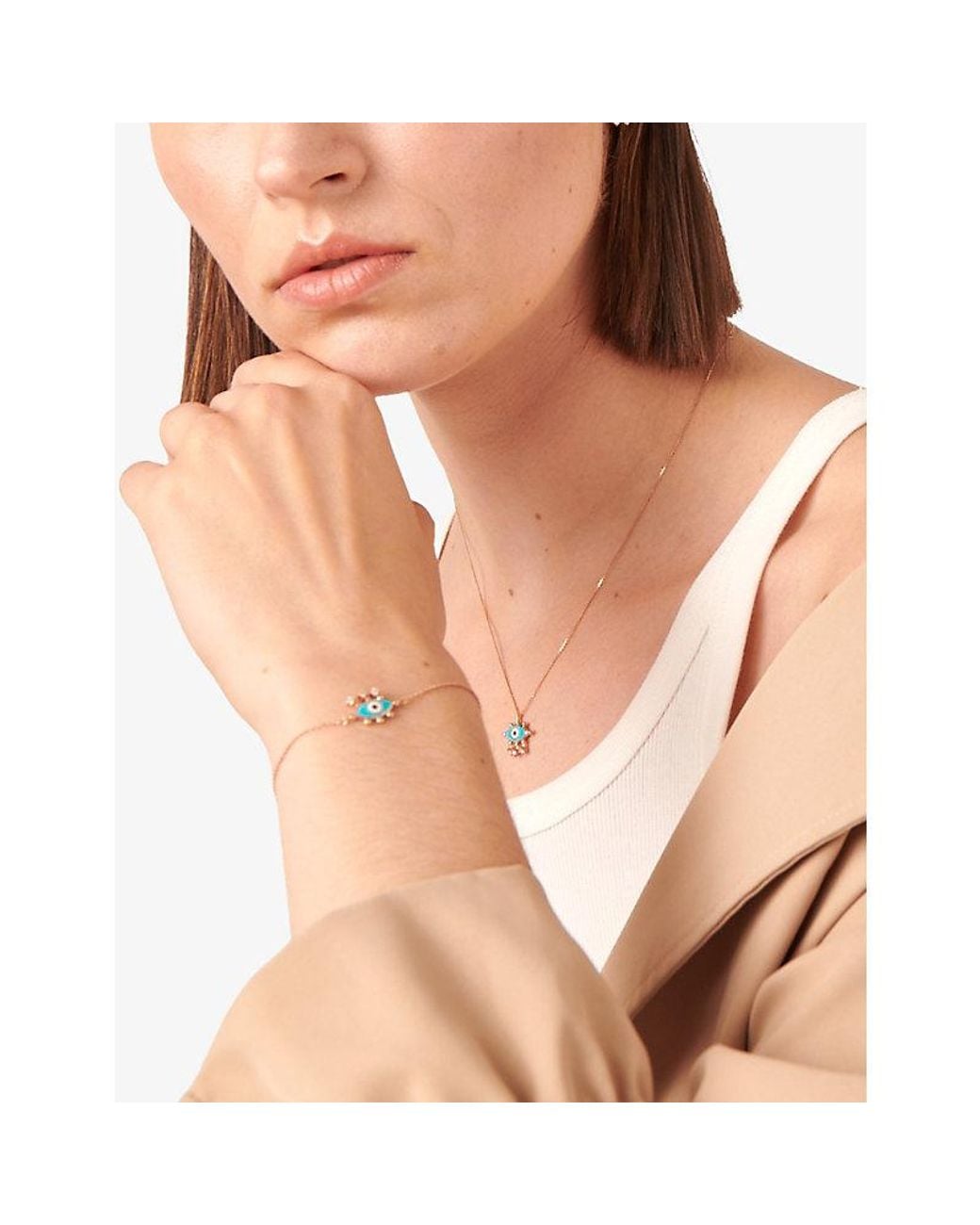 La Maison Du Couturier White Selda Evil Eye 14Ct Rose- And Diamond Bracelet
