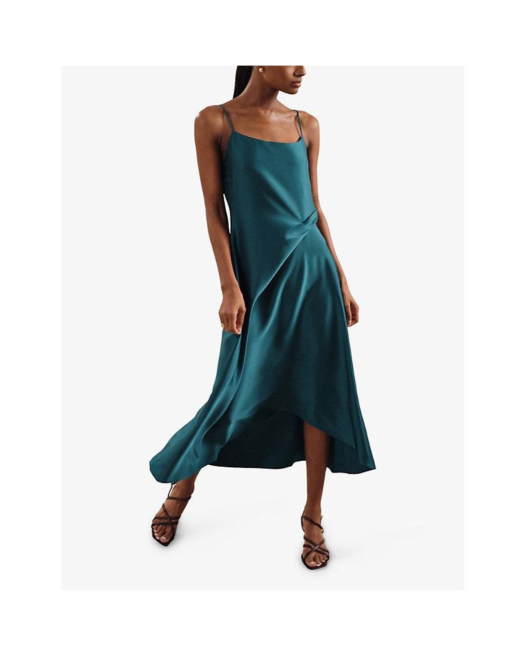 【海外限定】REISSワンピース☆Zoey Square-Neck Satin Midi Dre Reiss Zoey Square-Neck Satin Midi Dress in Blue | Lyst