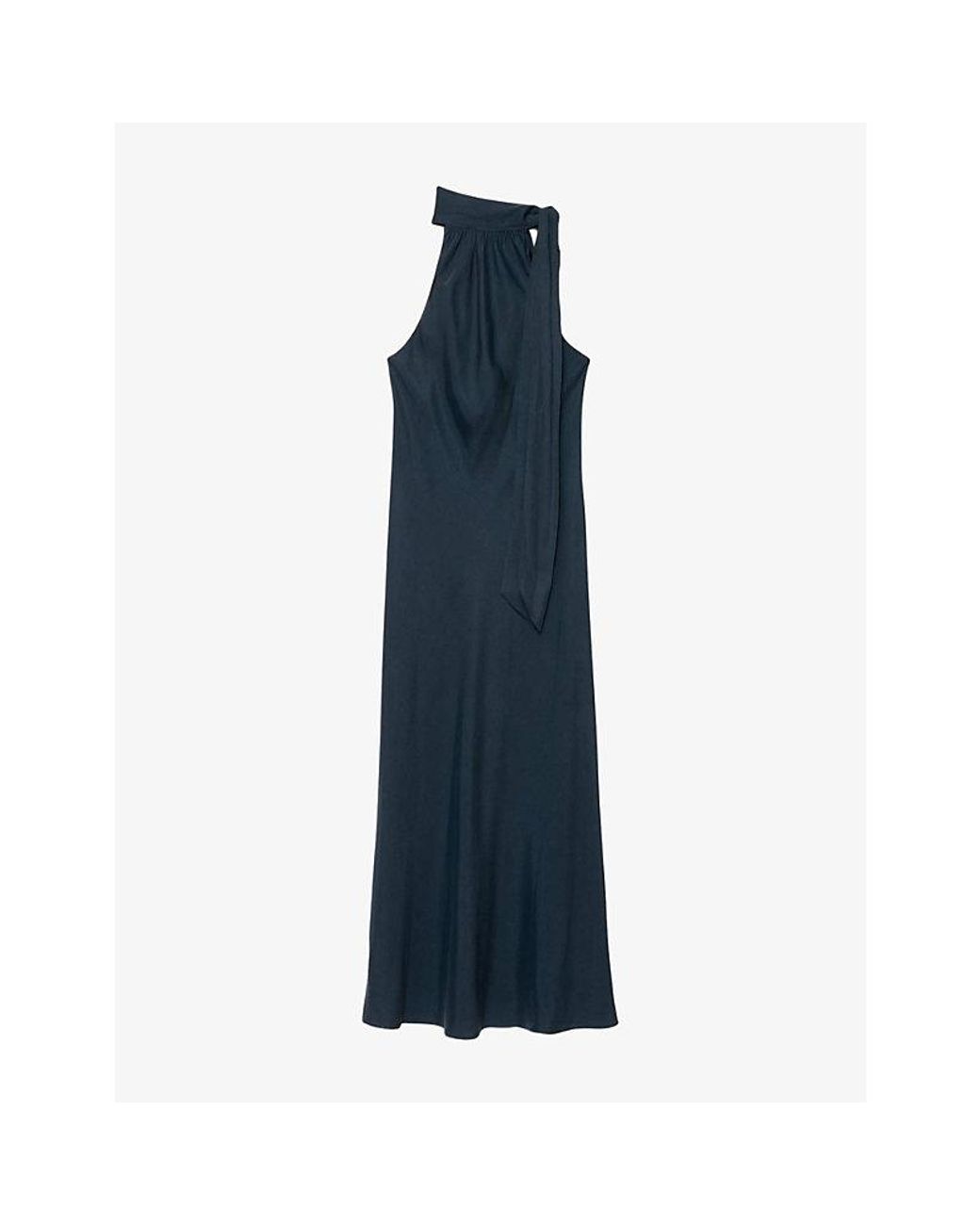 AllSaints Blue Beril High-Neck Silk-Blend Maxi Dress