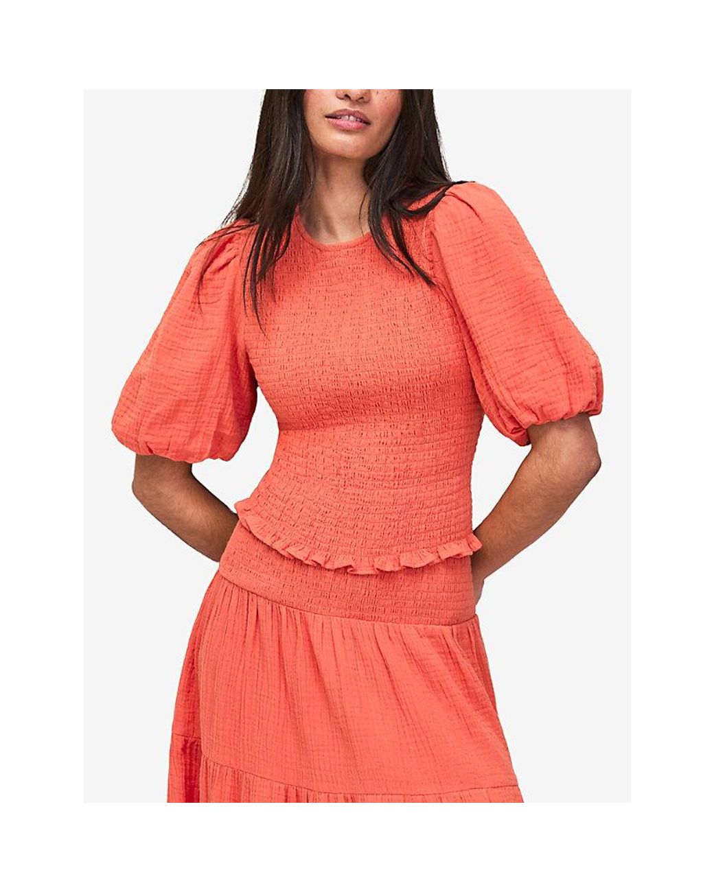 Ro&zo Cheesecloth Puff-Sleeve Shirred Cotton Top