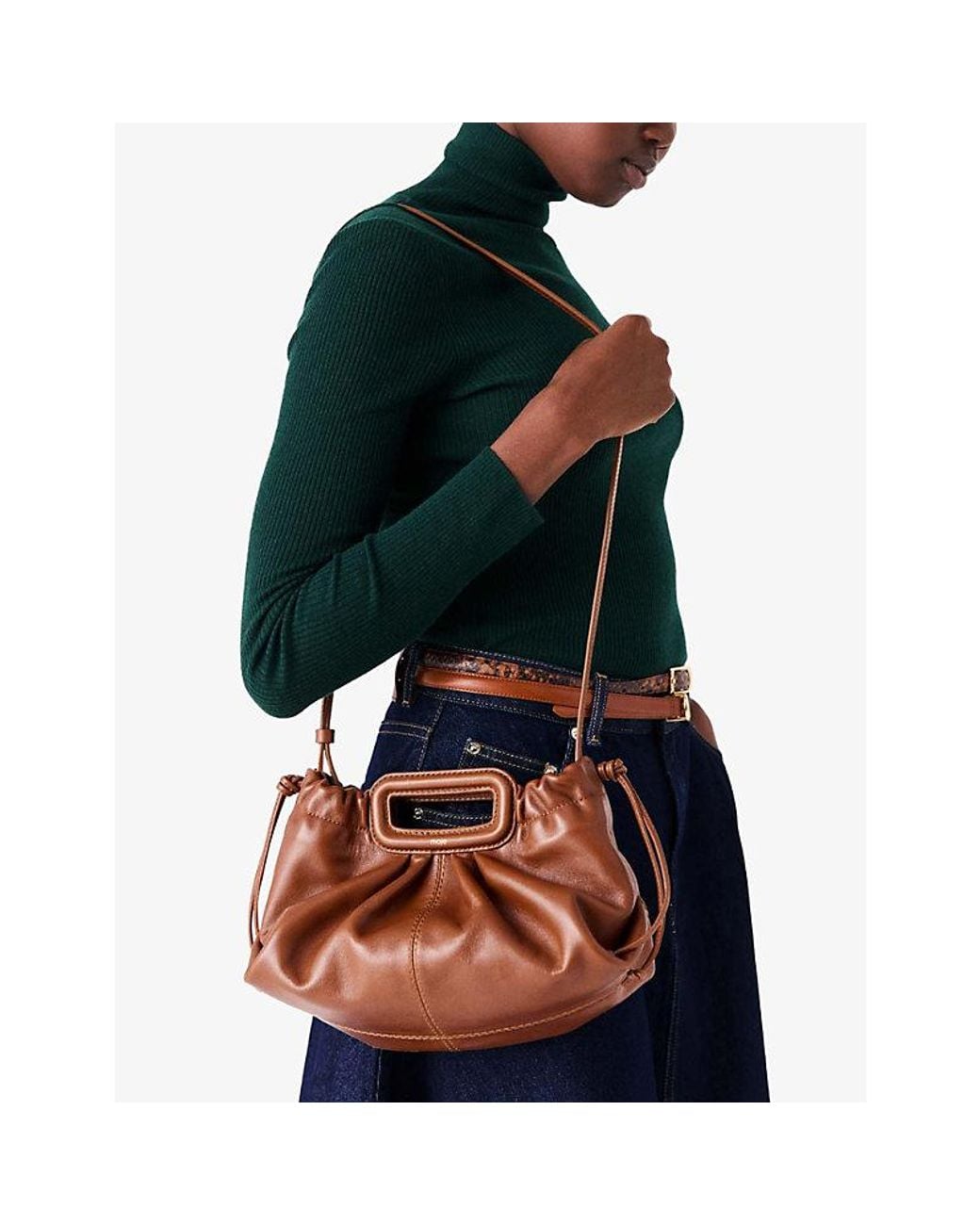 Maje Brown Milpli Leather Clutch Bag