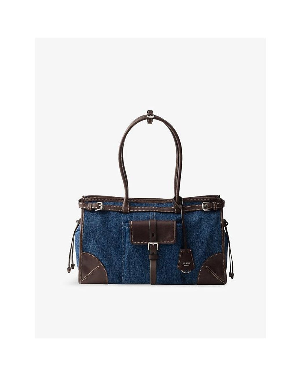Prada Blue Bonnie Large Denim And Leather Tote Bag