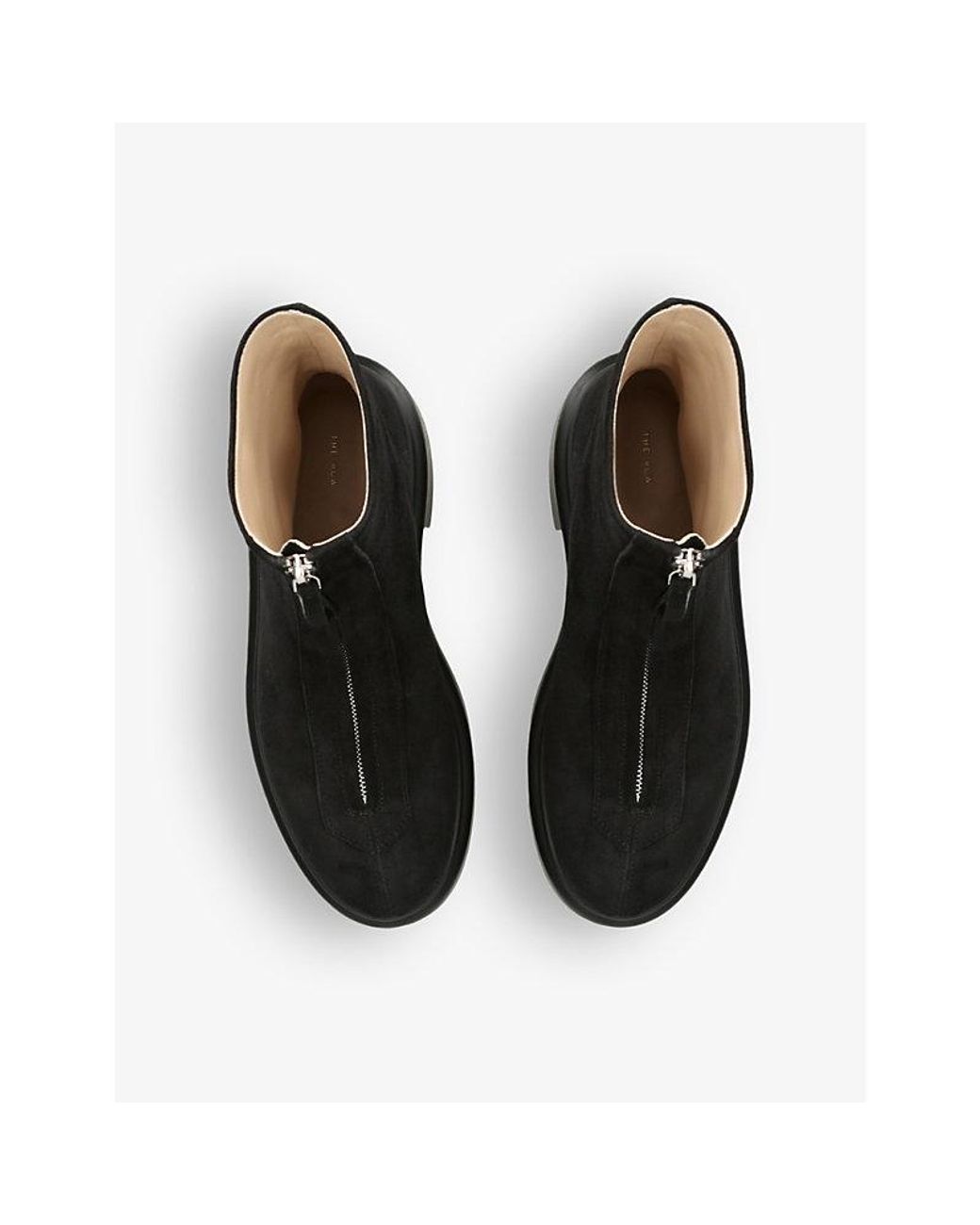 The Row Black Zipped-Front Platform-Sole Suede Ankle Boots