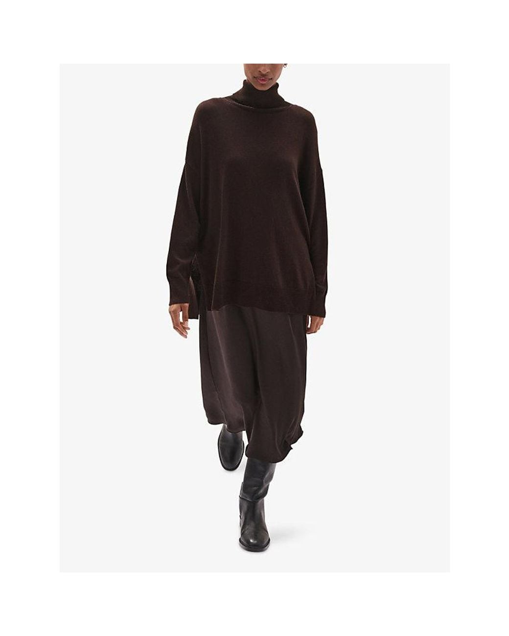 The White Company Black Funnel-Neck Knitted Midi Dress