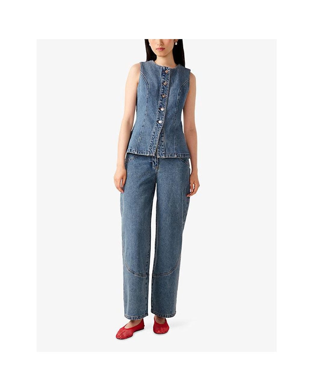 OMNES Blue Zola Barrel-Leg Cotton Denim Jeans