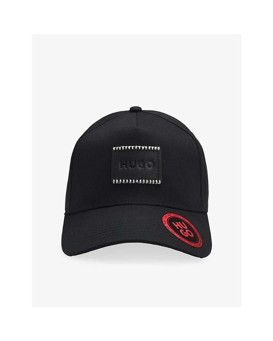 HUGO Black Brand-Patch Cotton Baseball Cap for men