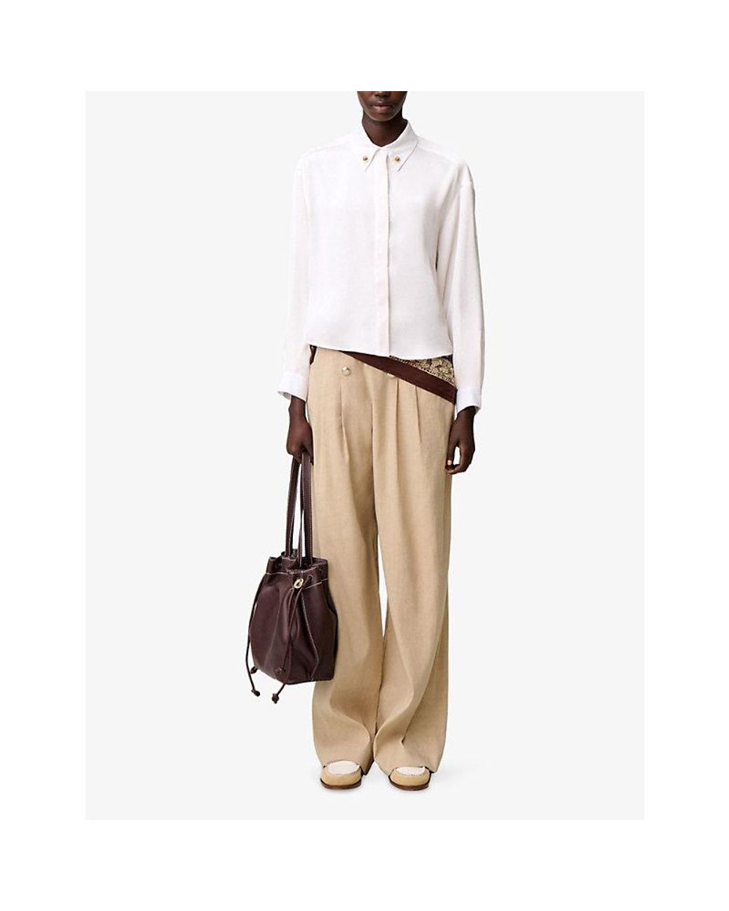 Claudie Pierlot White Long-Sleeved Buttoned-Collar Woven Shirt