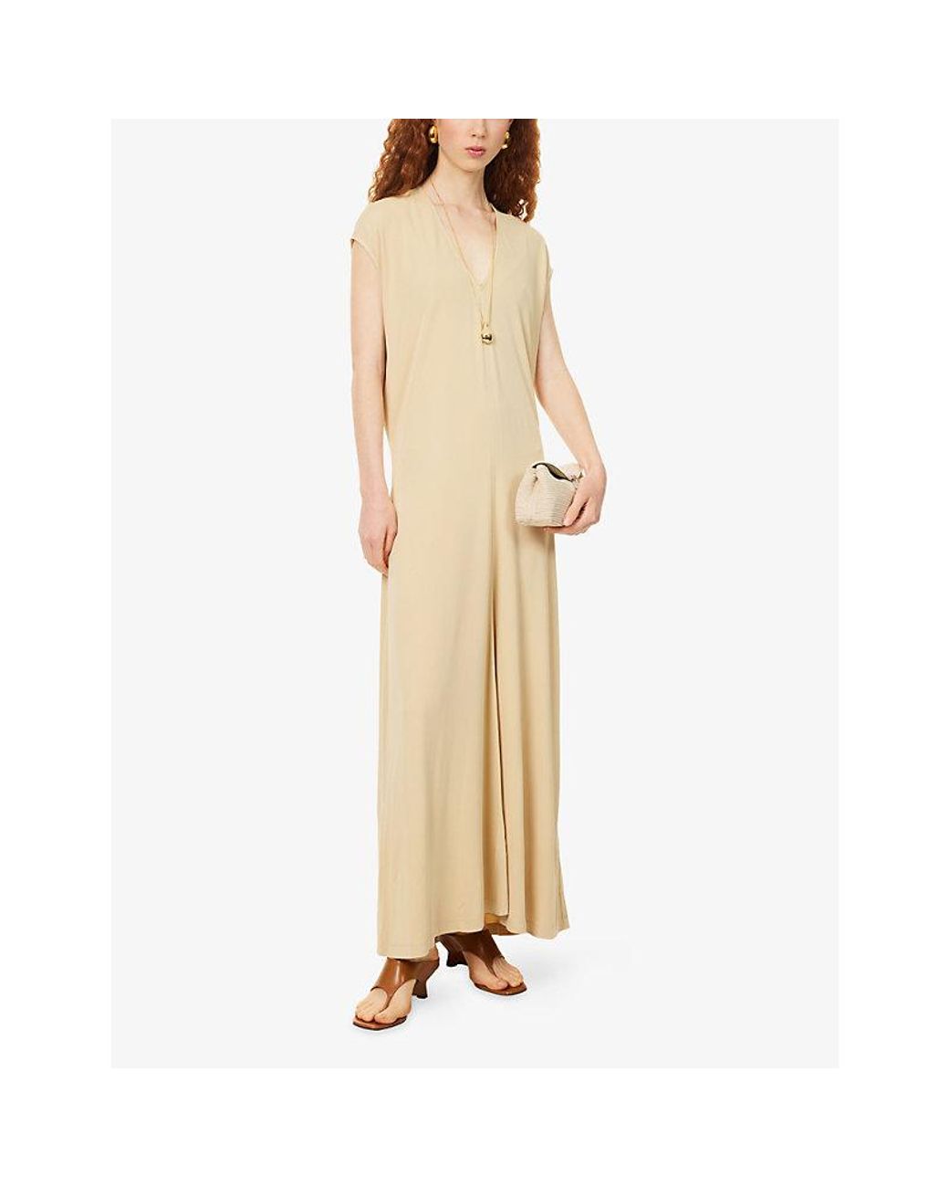 Totême Natural V-Neck Sleeveless Stretch-Jersey Maxi Dress
