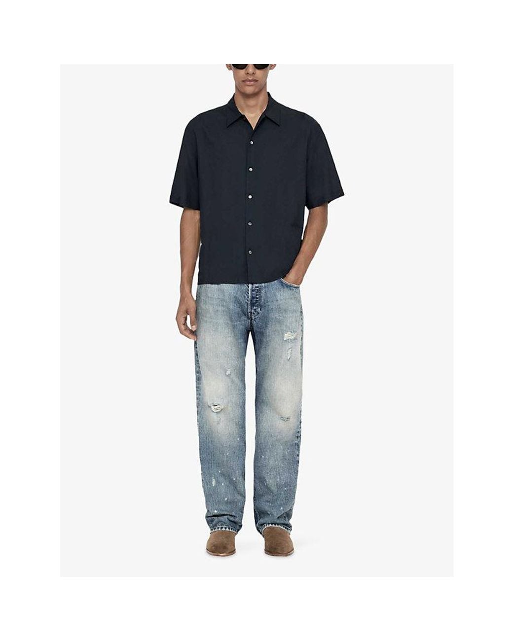 AllSaints Blue Archer Resort-Collar Linen-Blend Shirt for men